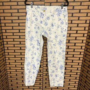 Talbots White And Blue Floral Relaxed Chinos Size 2